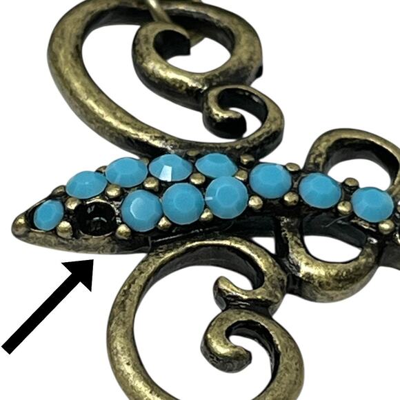 Chico’s Turquoise Lizard Drop Earrings – Bronze-Tone Scroll Design (Flaw) - Picture 3 of 4